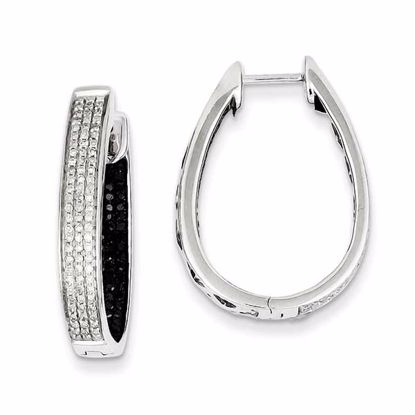 QE7927 Closeouts Sterling Silver Black & White Diamond In/Out Hoop Earrings