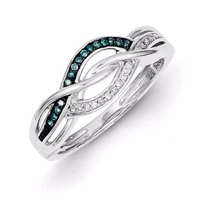 QR5296-6 White Night Sterling Silver Blue and White Diamond Ring