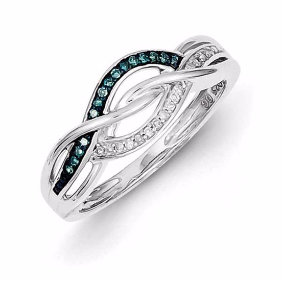 QR5296-6 White Night Sterling Silver Blue and White Diamond Ring