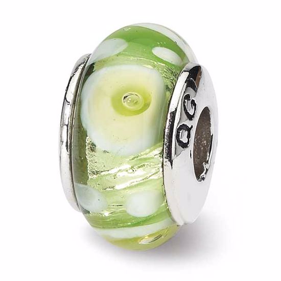 QRS1115 Reflection Beads Sterling Silver Reflections Green/White Hand-blown Glass Bead