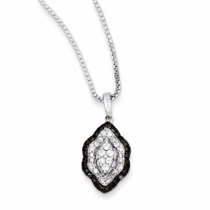 QP3834 Closeouts Sterling Silver White & Black Cluster Diamond Pendant