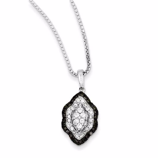 QP3834 Closeouts Sterling Silver White & Black Cluster Diamond Pendant