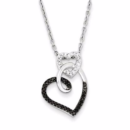 QP2323 White Night Sterling Silver Black and White Diamond Heart Pendant Necklace