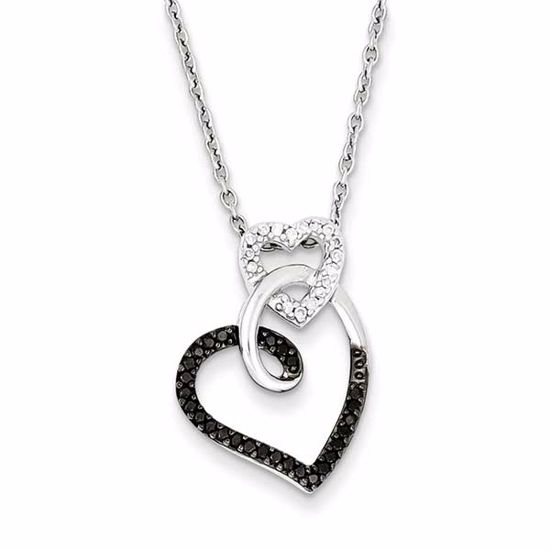 QP2323 White Night Sterling Silver Black and White Diamond Heart Pendant Necklace