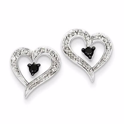 QE7872 White Night Sterling Silver Black and White Diamond  Heart Post Earrings