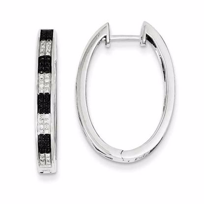 QE7911 White Night Sterling Silver Black & White Diamond Hoop Earrings