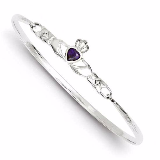 QB754 Celtic Sterling Silver Purple CZ Claddaugh Bangle