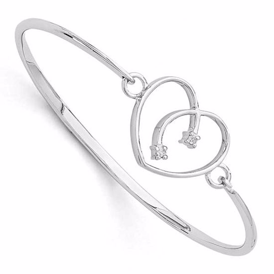 QW230 White Ice SS White Ice .06ct. Diamond Heart Bangle Bracelet