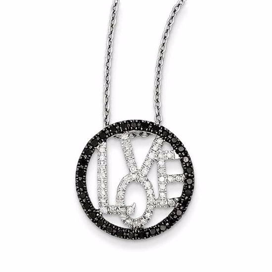 QP2282 Closeouts Sterling Silver Black and White Diamond Love Circle Pendant