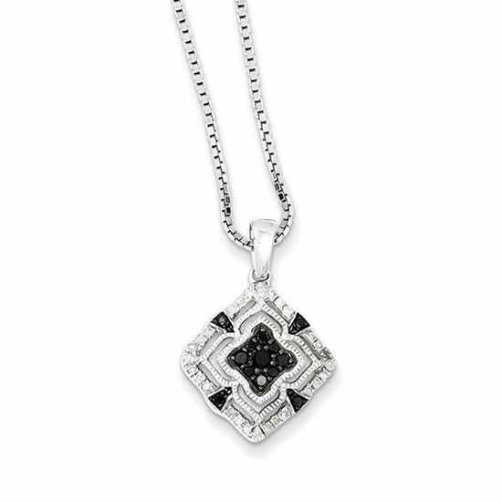QP3793 White Night Sterling Silver Rhodium Plated Black & White Dia. Square Pendant