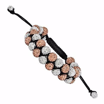 BF1618 Spotlight - Macrame Bracelets 8mm Peach & White Crystal Double Row Beads Black Cord Bracelet