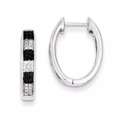 QE7910 White Night Sterling Silver Black & White Diamond Hoop Earrings