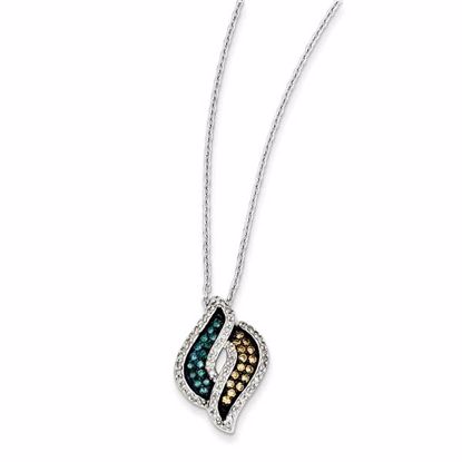 QP3631 White Night Sterling Silver Fancy Swirl White, Champagne & Blue Diamond Pen