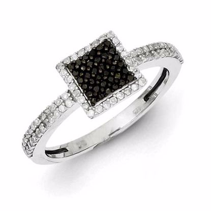 QR5388-6 Closeouts Sterling Silver Black and White Diamond Square Ring
