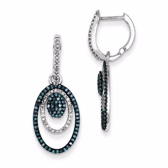 QE10756 White Night Sterling Silver Rhodium Plated Blue/White Diamond Oval Earrings