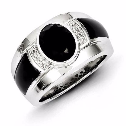 QR5560-10 White Night Sterling Silver Diamond & Onyx Men's Ring