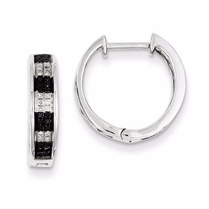 QE7895 White Night Sterling Silver Black & White Diamond Hoop Earrings