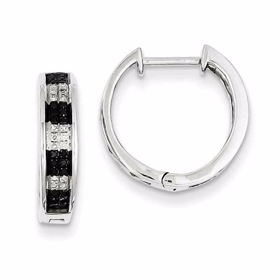 QE7895 White Night Sterling Silver Black & White Diamond Hoop Earrings