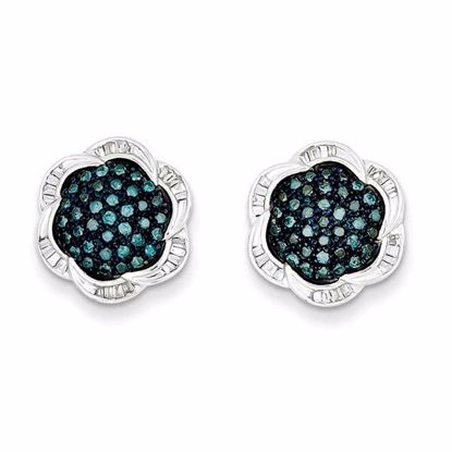 QE10791 White Night Sterling Silver Blue Diamond Flower Post Earrings