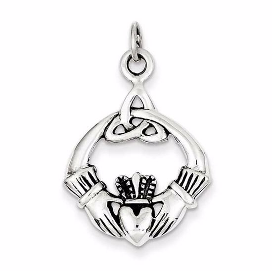 QC3875 Celtic Sterling Silver Antiqued Claddagh Pendant