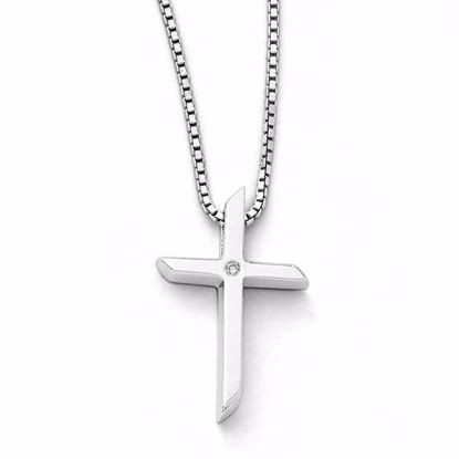 QW260-18 White Ice SS White Ice .01ct. Diamond Cross Necklace