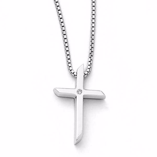 QW260-18 White Ice SS White Ice .01ct. Diamond Cross Necklace