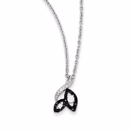 QP3818 Closeouts Sterling Silver Rhodium Plated Black & White Diamond Pendant