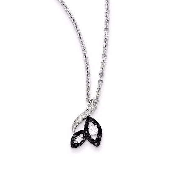 QP3818 Closeouts Sterling Silver Rhodium Plated Black & White Diamond Pendant
