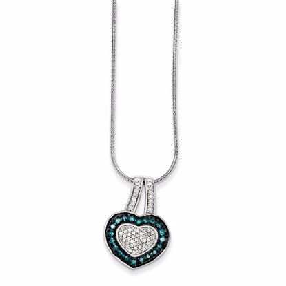 QP3644 Closeouts Sterling Silver Blue & White Diamond Pendant Necklace