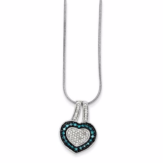 QP3644 Closeouts Sterling Silver Blue & White Diamond Pendant Necklace