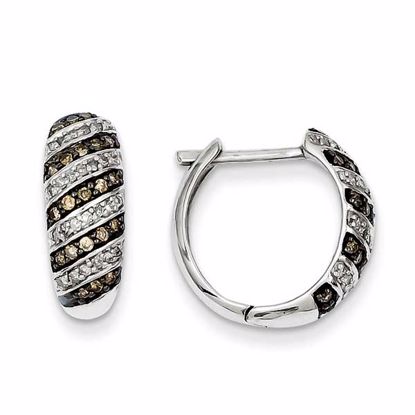 QE10697 White Night Sterling Silver Champagne Diamond Leverback Hoop Earrings