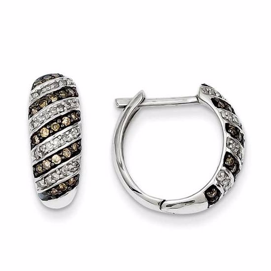 QE10697 White Night Sterling Silver Champagne Diamond Leverback Hoop Earrings