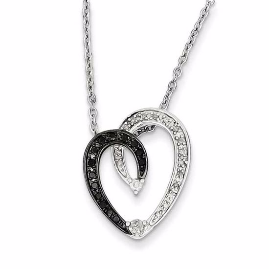 QP2366 White Night Sterling Silver Black & White Diamond Heart Pendant