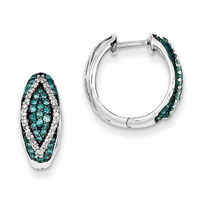 QE10817 White Night Sterling Silver Blue & White Diamond Hinged Hoop Earrings