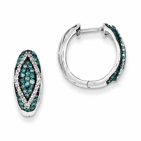 QE10817 White Night Sterling Silver Blue & White Diamond Hinged Hoop Earrings