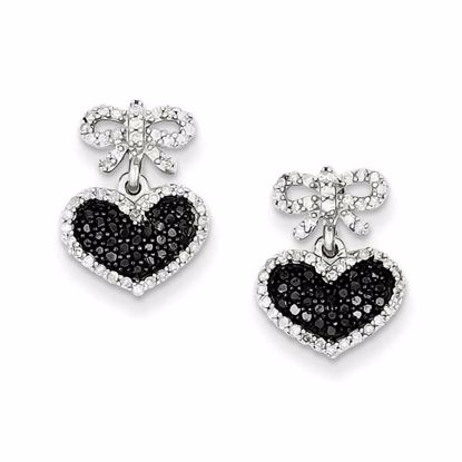 QE10822 White Night Sterling Silver Black and White Diamond Heart & Bow Post Earrings