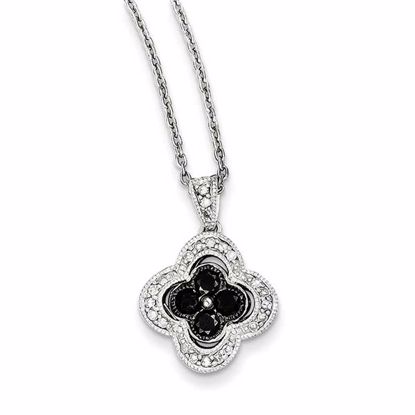 QP3813 Closeouts Sterling Silver Black Diamond Small Flower Pendant