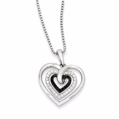 QP2309 White Night Sterling Silver Black and White Diamond Heart Pendant Necklace