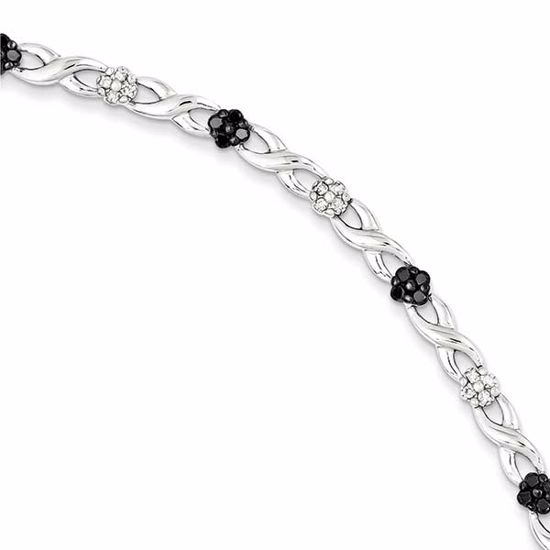 QDX1225 Closeouts Sterling Silver White & Black Diamond Bracelet