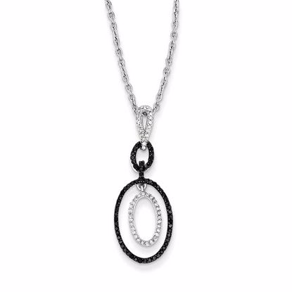 QP3771 White Night Sterling Silver Black and White Diamond Oval Pendant