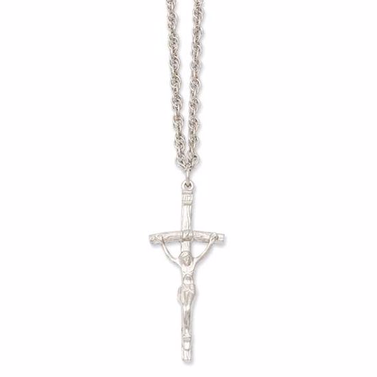 RF151 Confirmation/Communion Silver-tone Satin Papal Crucifix 20in Necklace