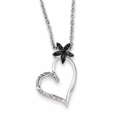 QP3748 White Night Sterling Silver Rhodium Plated Black & White Diamond Heart Pendant