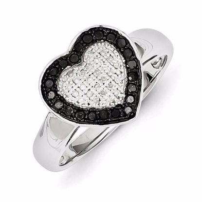 QR3293-6 White Night Sterling Silver Black & White Diamond Heart Ring