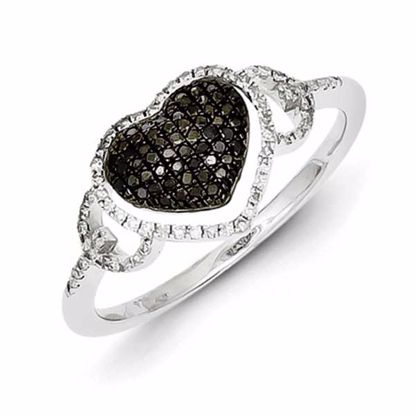 QR5335-7 Closeouts Sterling Silver Black and White Diamond Heart Ring