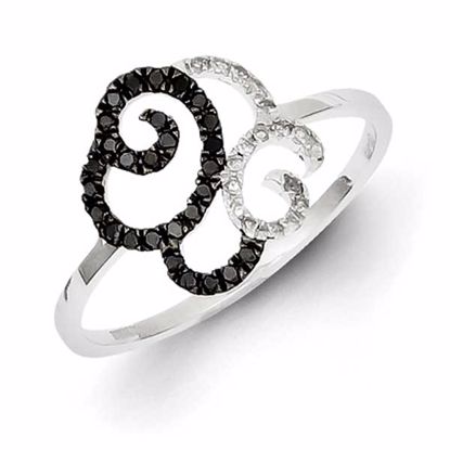 QR5448-6 Closeouts Sterling Silver Black and White Diamond Swirls Ring