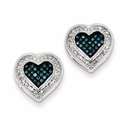 QE10713 White Night Sterling Silver Blue and White Diamond Heart Post Earrings