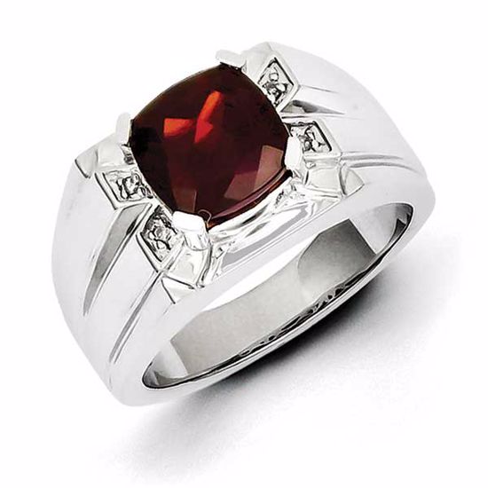 QR5546GA-10 White Night Sterling Silver Garnet & Diamond Square Men's Ring