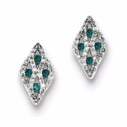 QE10803 Closeouts Sterling Silver w/ Blue and White Diamond Post Earrings