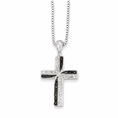 QP2371 Confirmation/Communion Sterling Silver Black & White Diamond Cross Pendant