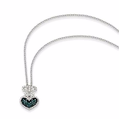 QP3660 White Night Sterling Silver Blue and White Diamond Heart & Bow Pendant